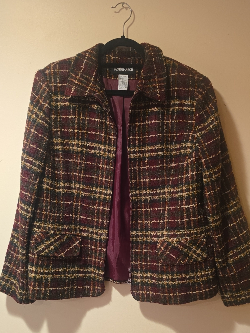 Sag Harbor Maroon & Mustard Plaid Wool-Blend Jacket